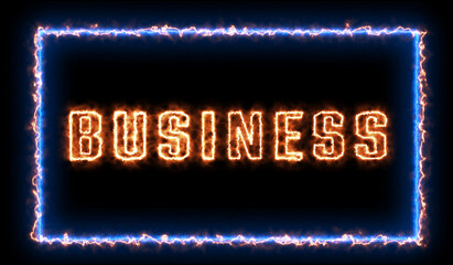 Business - sign. Sign in neon style. Abstract animation glowing neon blue light. 4K