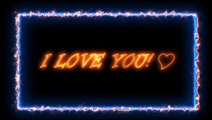 I love you - sign. Sign in neon style. Abstract animation glowing neon blue light. 4K