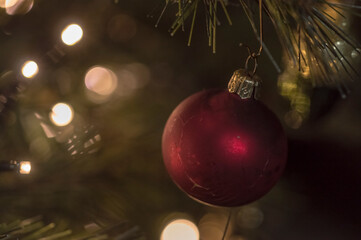 Close up picture of a red Christmas ornament