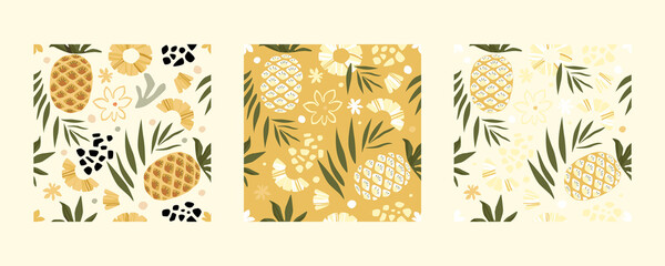 Fototapeta na wymiar Set Of Tropical Pineapple Patterns