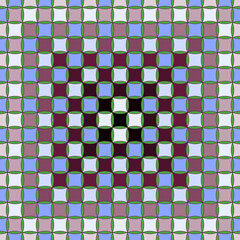 A Seamless, Vector Image of Cherry and Blue Squares Arranged in A Gradient Order from The Dark Center. Application in Design Possible