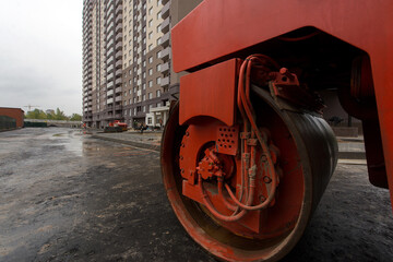 Road construction, courtyard area. Construction site. production of apartments, social housing.