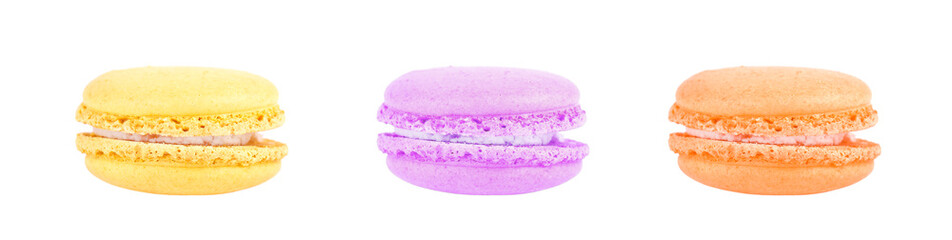 Obraz na płótnie Canvas Macarons isolated in white background. Colorful macaroons. Sweet macarons.