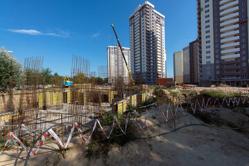 Installation of the foundation of the house at the construction site