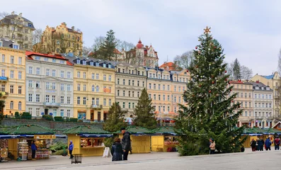 Fotobehang Christmas in Karlovy Vary. Province of Bohemia. Czechia. Christmas tree. © TATIANA