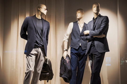 Men clothing on mannequins in a store