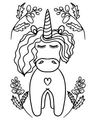 Line cute Unicorn for coloring book or page
