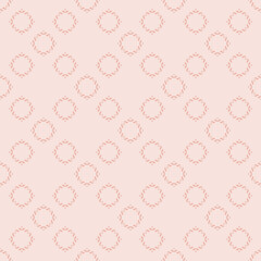 Vector ornamental seamless pattern. Elegant light pink geometric ornament texture with small flower silhouettes, diamonds. Subtle minimal abstract floral background. Repeat design for decor, linen