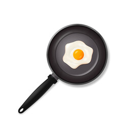 Pan with fried egg. Cooking foods. isolated on white background. Vector illustration.