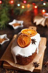 Christmas cake. Christmas baking. Preparations for the holiday. Christmas dessert table.