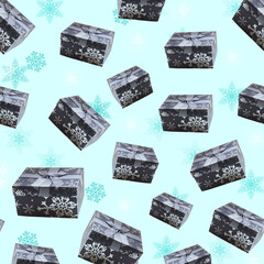 Fototapeta na wymiar Falling down Christmas gifts on a blue background, pattern