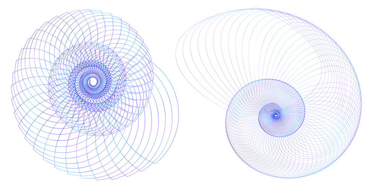 Abstract spiral rainbow design element on white background of twist lines