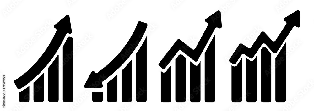 Poster vector growing graph icon set. progress bar symbol. bar diagram. growth success arrow icon. growths 
