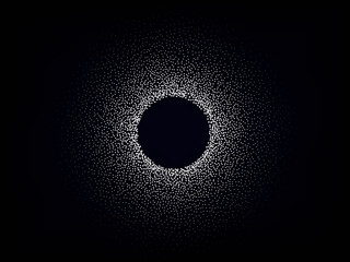 White circle of dots Abstractelement Scattered white particles on a black background Vector