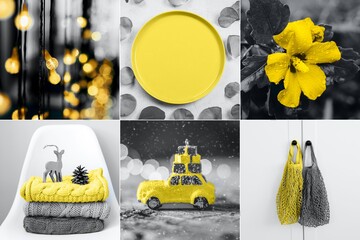 Collage of New colors of Year 2021. Yellow and gray image