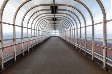 Pedestrian passage with glass walls angle shot