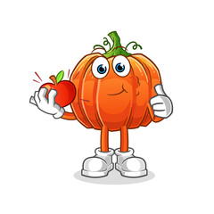 pumpkin eating an apple illustration. character vector