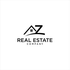 Letter AZ Logo Design with Roof Real Estate  Vector