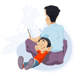 Man reads book to child. Illustration for internet and mobile website.