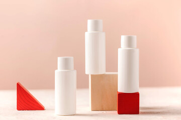 A tubes of face and body care cosmetics. Beauty and cosmetic concept. Copy space