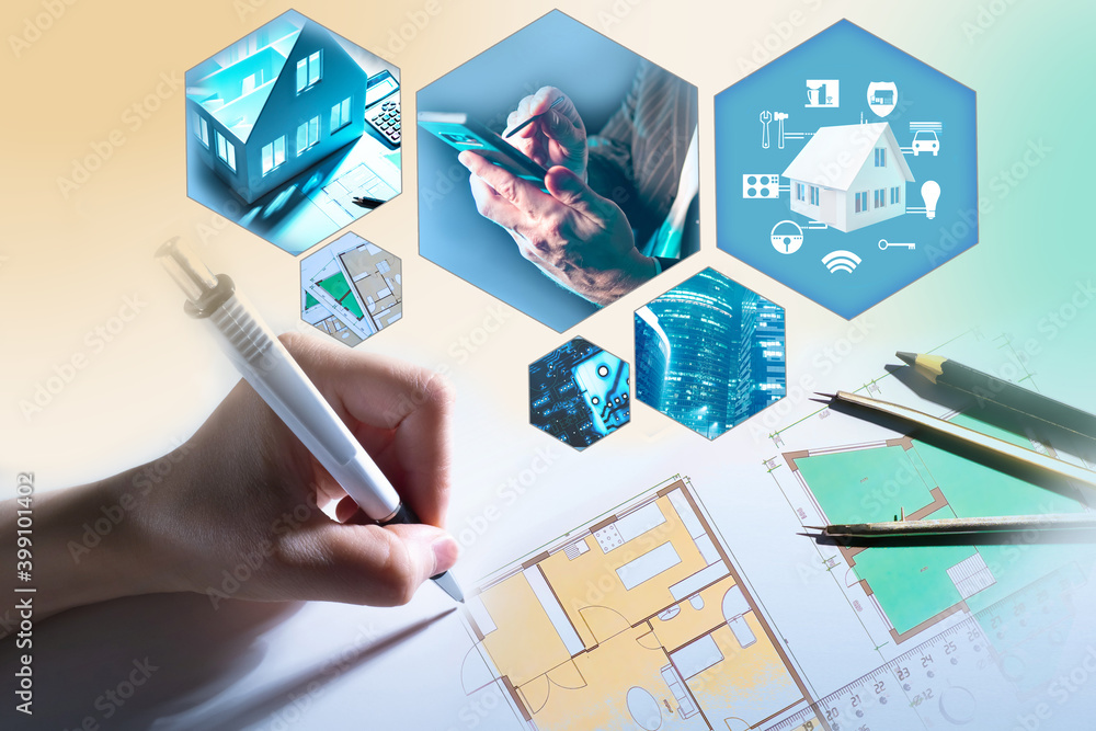 Poster design taking into account smart home technologies. concept creation of a smart home in architectura