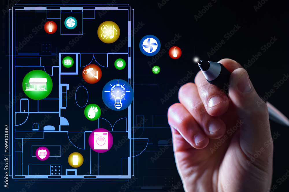 Poster smart home concept. system management by smart home via wifi. implementation of iot in apartments. s