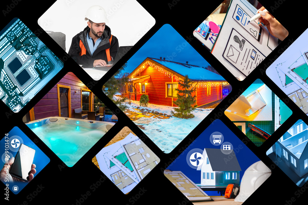 Poster background on theme of modern construction. background is composed of various construction elements.