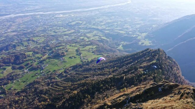 ascent paragliding on Mount Pizzocco, adventure sport in Northern Italy, aerial