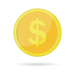 Golden dollar coin icon. Template design for mobile, web application button, pictograms, infogpaphics elements, logo. Business and money concept.
