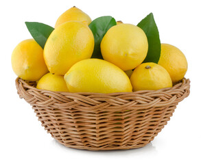 Lemons in basket isolated on white