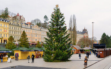 Christmas in Karlovy Vary. Province of Bohemia. Czech. Christmas tree.