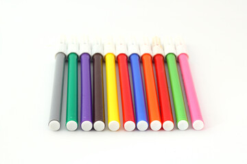 Multi-colored markers for drawing. Markers on a white isolated background	