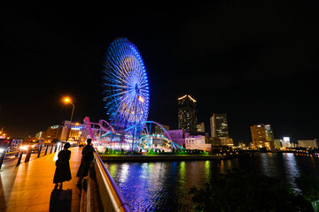 神奈川県横浜市みなとみらいの遊園地ライトアップ