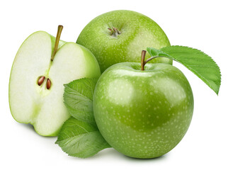 Fresh red apple with leaves isolated