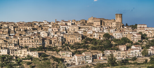 Naklejka premium Tricarico town, Matera. Italy. Panorama wide view of Tricarico town on a hill. Basilicata apulia region