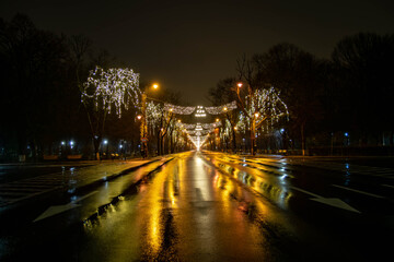 Christmas lights at night on public street