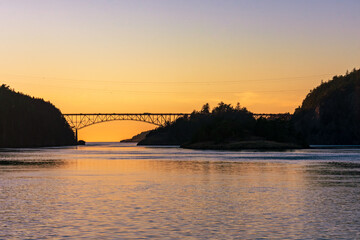 Deception Pass Bridge silhouetted at Sunset