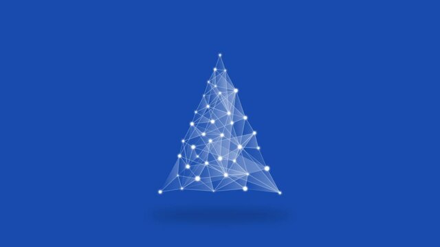 Futuristic abstract dots and lines connected Christmas tree on blue background, blockchain cryptocurrency conceptual template perfect loop animation