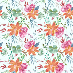 Seamless pattern beautiful brunches flower and leaves
