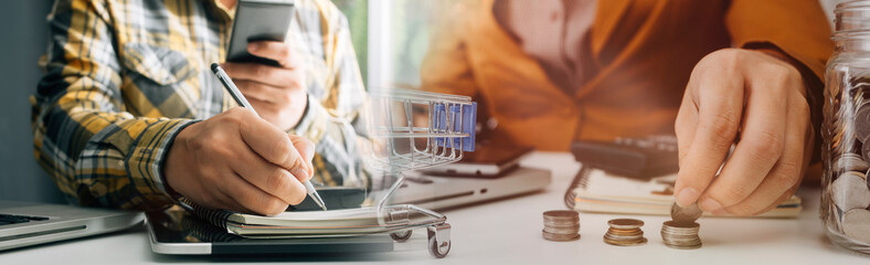 businesswoman hand using smart phone,mobile p payments online shopping,omni channel,digital tablet docking keyboard computer at office in sun light