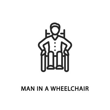 Man In A Wheelchair Flat Line Icon. Vector Illustration Disabled Person.