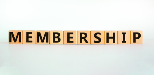 Membership symbol. Wooden cubes with the word 'membership'. Beautiful white background. Business...