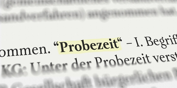Probezeit im Buch mit Textmarker markiert