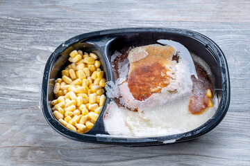 Unrecognizable TV differ covered with ice precooked