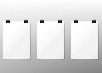 Mouck Up White Poster Hanging isolated on white background. Vector illustration.