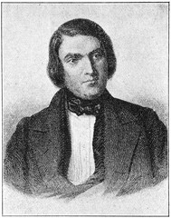 Portrait of Johann Ritter von Oppolzer - an Austrian physician. Illustration of the 19th century. Germany. White background.