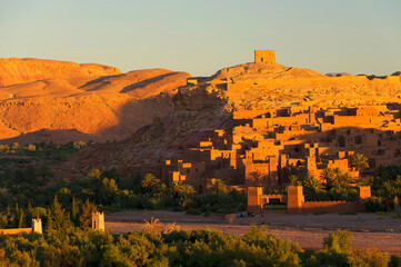 Ait Benhaddou kasbah, along the former caravan route between Sahara and Marrakesh, Morocco, situated in Souss Massa Draa on a hill along the Ounila River