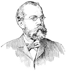 Portrait of Heinrich Hermann Robert Koch - a German physician and microbiologist. Illustration of the 19th century. Germany. White background. - obrazy, fototapety, plakaty