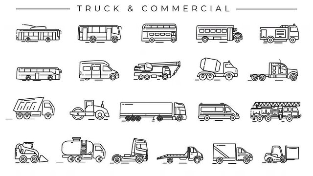 Truck and Commercial Transport line icons on the alpha channel.