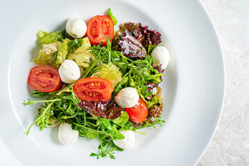 fresh salad with mozzarella and vegetables